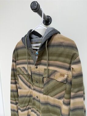 Magellan Hooded Button-Up Shirt Jacket in Olive & Tan